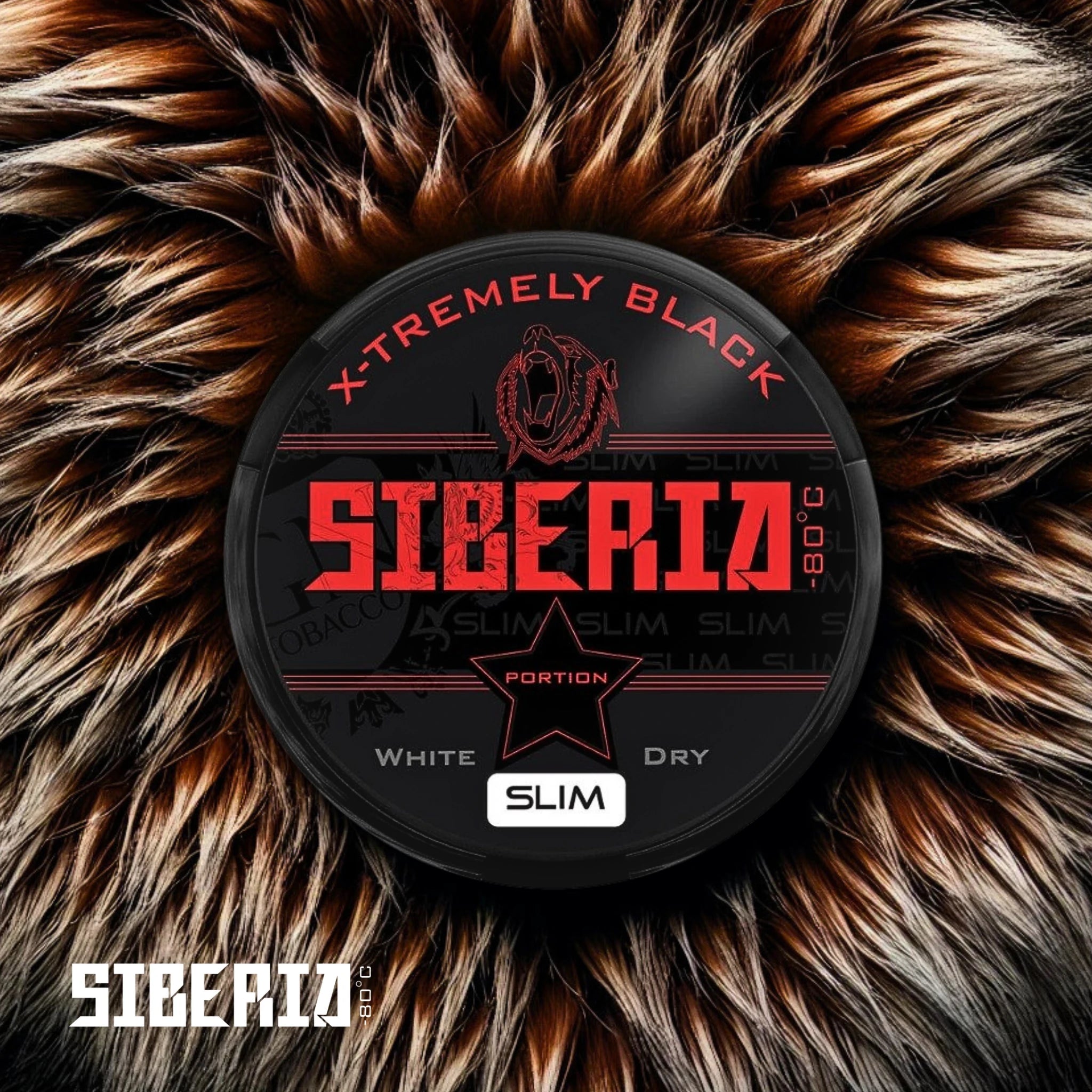 Siberia Black Slim White Dry Dose auf Bärenfell