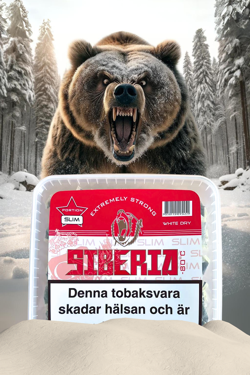 Grizzly Bear in front of a Siberia White Dry Slim 500g Box